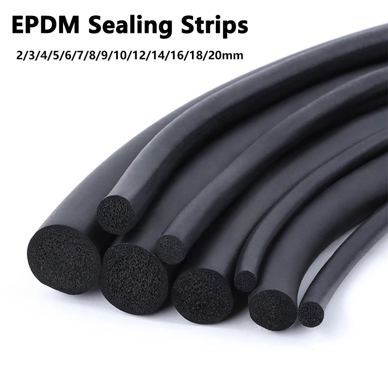 2/5m EPDM Sealling Strip Foamed Rubber 2/3/4/5/6/7/8/9/10/12/14/16/18/20mm Sound Proofing Dustproof O Type Round Seal Strips