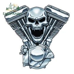 EARLFAMILY 13cm x 13cm V-Twin Engine Skull Motorcycle Car Sticker Toolbox Luggage Decal Texture of Metal Cartoon Car Accessories