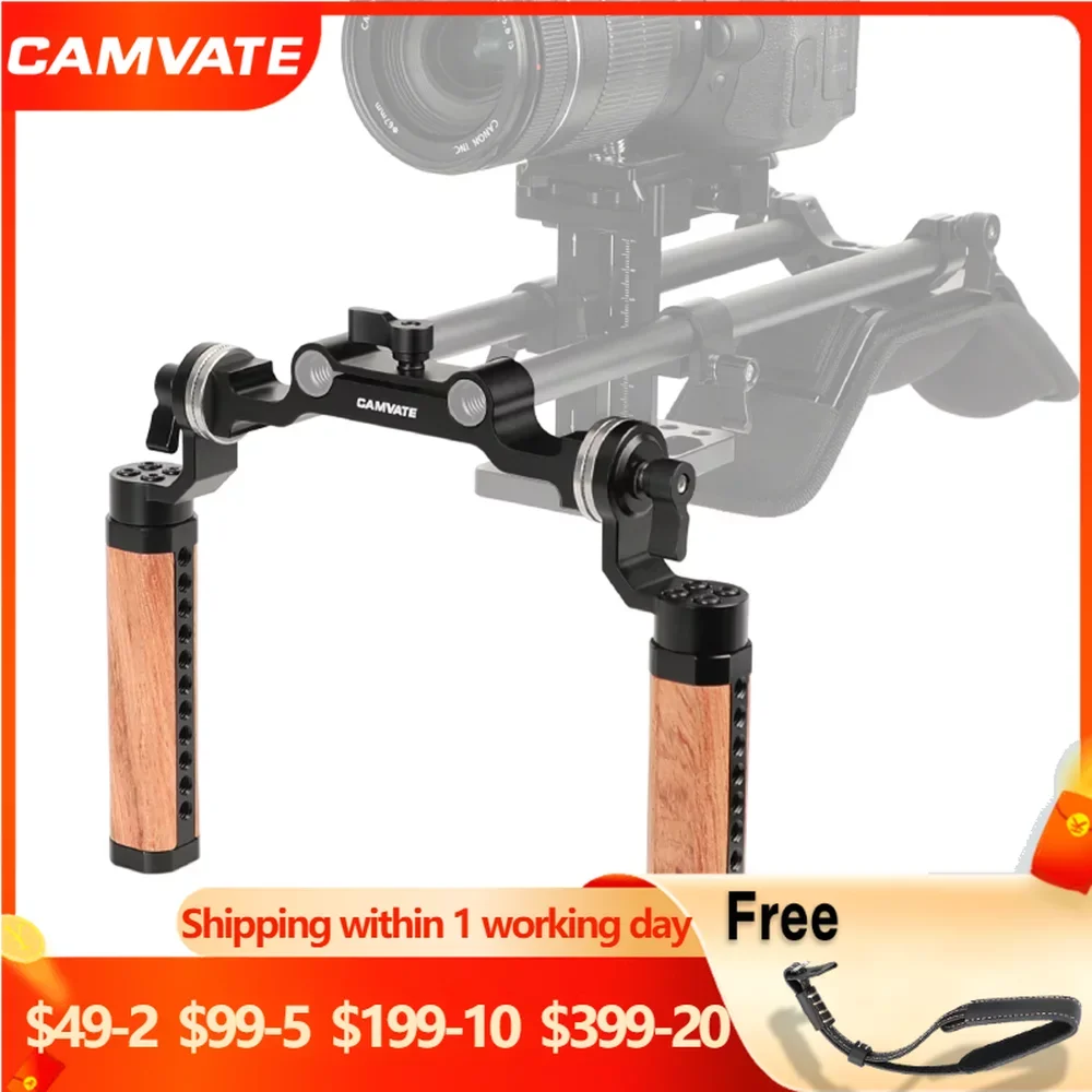 

CAMVATE 2 шт. деревянная рукоятка с 15 мм стержневым зажимом и М6 ARRI крепление розетки для DSLR камеры плечевое крепление Система поддержки