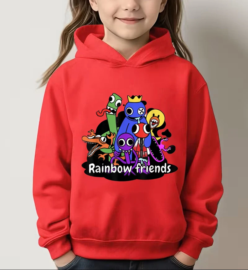 Cartoon Rainbow Print Hoodie Friends Girls Boys Clothes Fashion Casual Hooded Sweatshirts Long Sleeve Pullover Kids Outfits Gift
