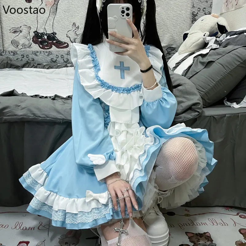 Robe Lolita OP Gothique Japonaise pour Femme, Broderie Croisée Victorienne, Volants, Cosplay, Robe de Femme de Chambre de Sorcière, Robe de Soirée Douce pour Bol, 2023