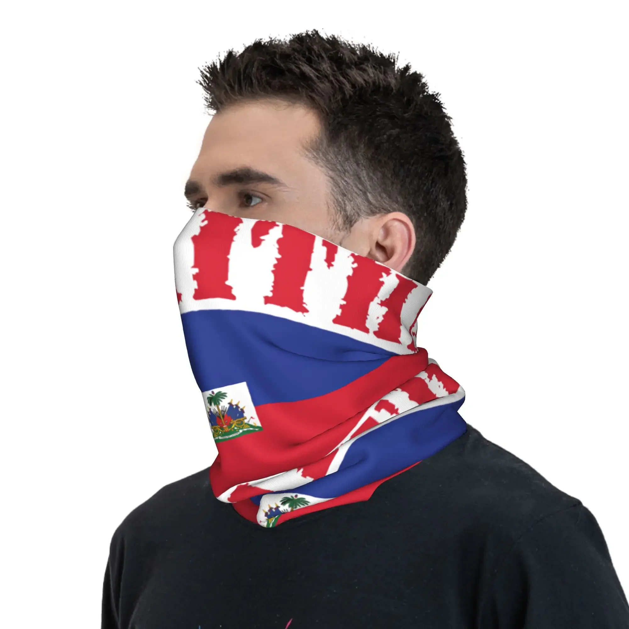Haiti Flag Bandana Winter Neck Warmer Women Windproof Wrap Face Scarf for Ski  Gaiter Headband view 5