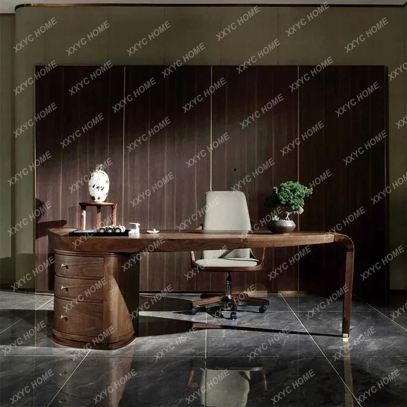 A Italian solid wood desk simple office boss table walnut president table