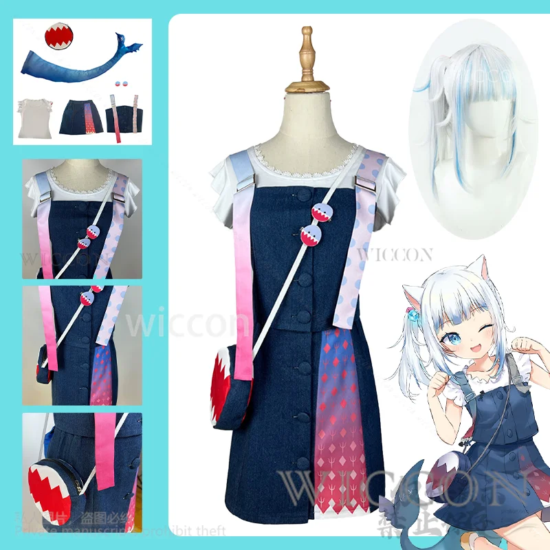 

Vtuber Hololive Косплей Gawr Gura Аниме Kawaii Японский костюм для девочек Акула Хвост Пушистое платье животного Лолита Комбинезоны по индивидуальному заказу