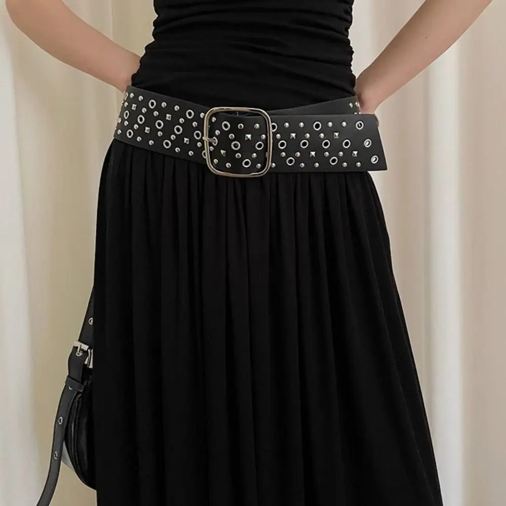 Casual Rivet Cowgirl Belt Suede Y2K Wide Waistband Harajuku Adjustable PU Leather Belt Jeans