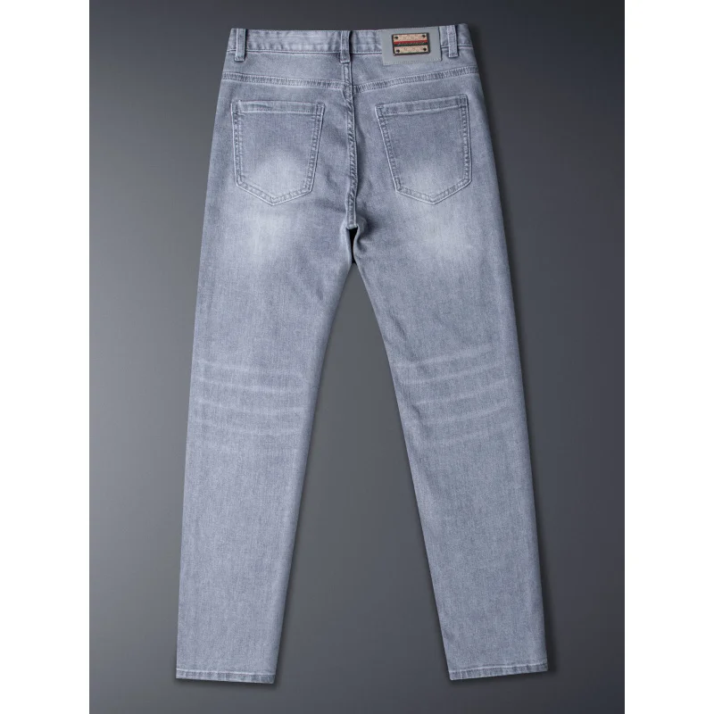 

High end trendy men's jeans 2025 summer thin stretch denim fashionable slim fit small foot gray pants