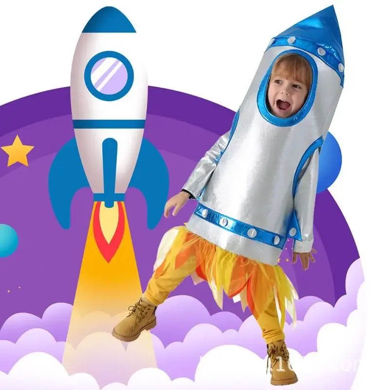 Halloween Space Rocket Cosplay Cotumes for Children Kids Boy Purim Space Aerospace Funny Clothes Rockets Cos for Birthday Gifts