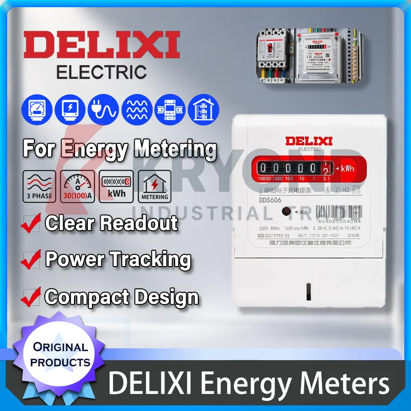 DELIXI Single or Three Phase Electronic kWh Energy Meter 1.5(6)A-30(100)A for Rental Apartments Shops Workshops DIN Rail Option
