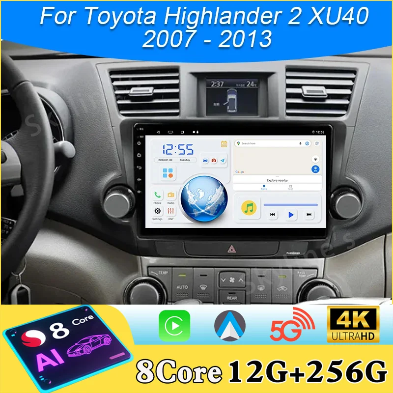 10 "راديو لتويوتا هايلاندر 2 XU40 2007 - 2013 2 Din أندرويد 15 راديو السيارة الوسائط المتعددة مشغل فيديو نظام تحديد المواقع والملاحة 4G Carplay #1