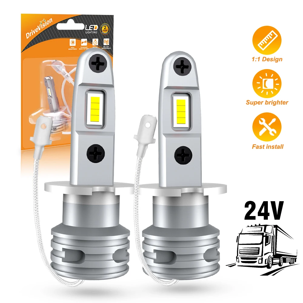 DriveVision 2pcs H3 Led 24v Truck Led Lamp Mini Size for Car 12V Led Bulb Auto Fog Light 6500K 4300K  3000K