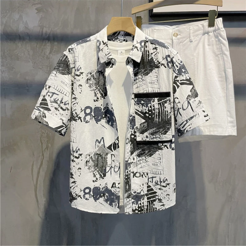 New Lapel Handsome Floral Shirt Personality Summer Casual Versatile Top Boy Beach Vacation Shirt