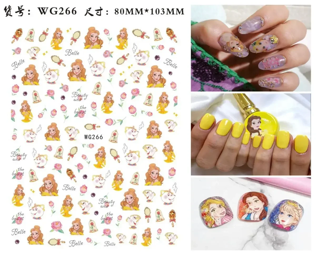 Disney Princess Snow White Cartoon Adhesive Nail Stickers Nail Decorative Decals DIY Nail Art Supplies 3D Sticker Press on Nails