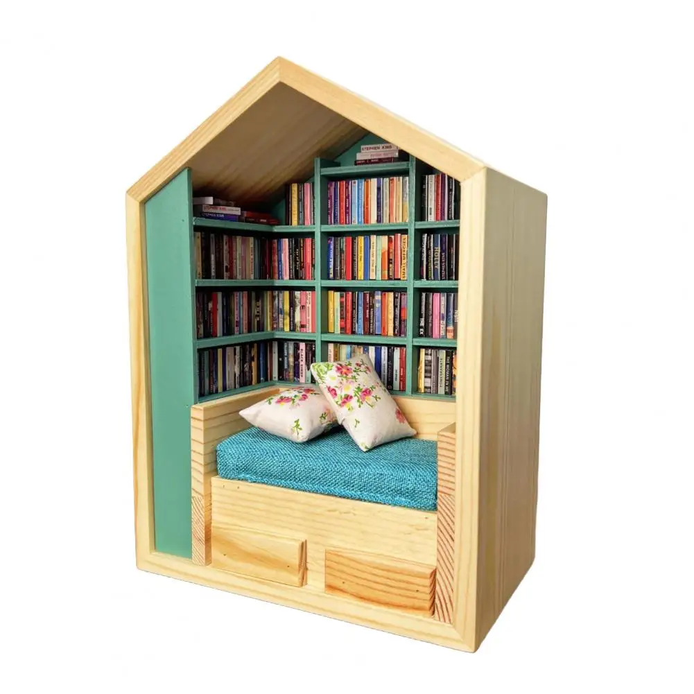 Mini Bookroom Decor Anxiety Bookroom Figurine Wooden Miniature Book Nook Decoration for Book Lovers Mini Bookroom Figurine