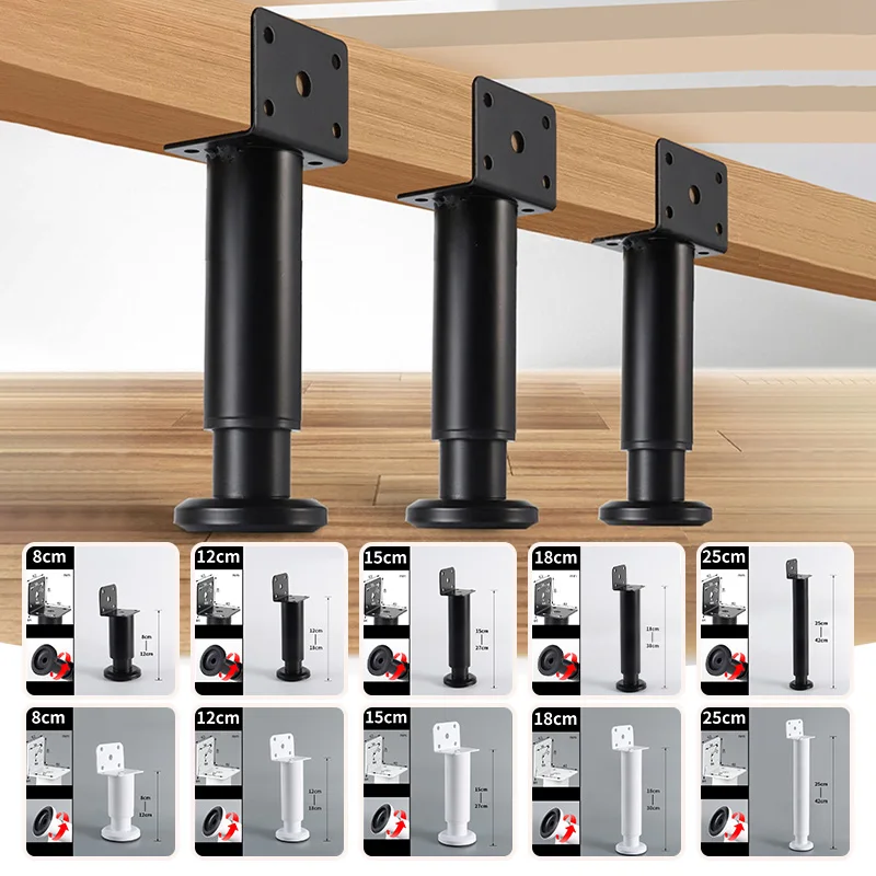 4Pcs Adjustable Furniture Support Legs 7-Shape Cabinet Feet Heavy Duty TV Coffee Table Bed Bathroom Cabinet Riser Support Column