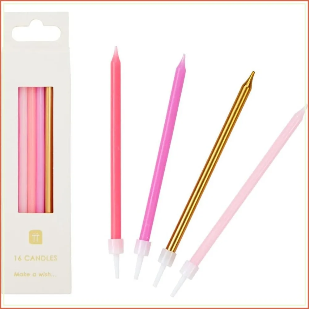 Short Thin Cake Candles in Holders for Birthdays Weddings, 16pcs 10cm