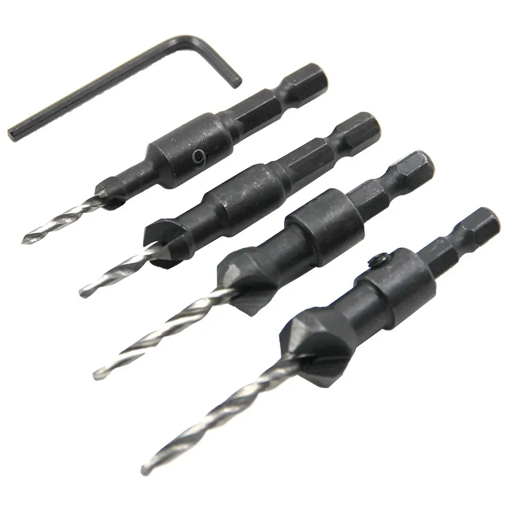 4pc Cone-shaped Countersunk Head Drill Hexagonal Shank Hole Expanding Drill Irregular Woodwork Drill Bit Hole Opener Tool Set