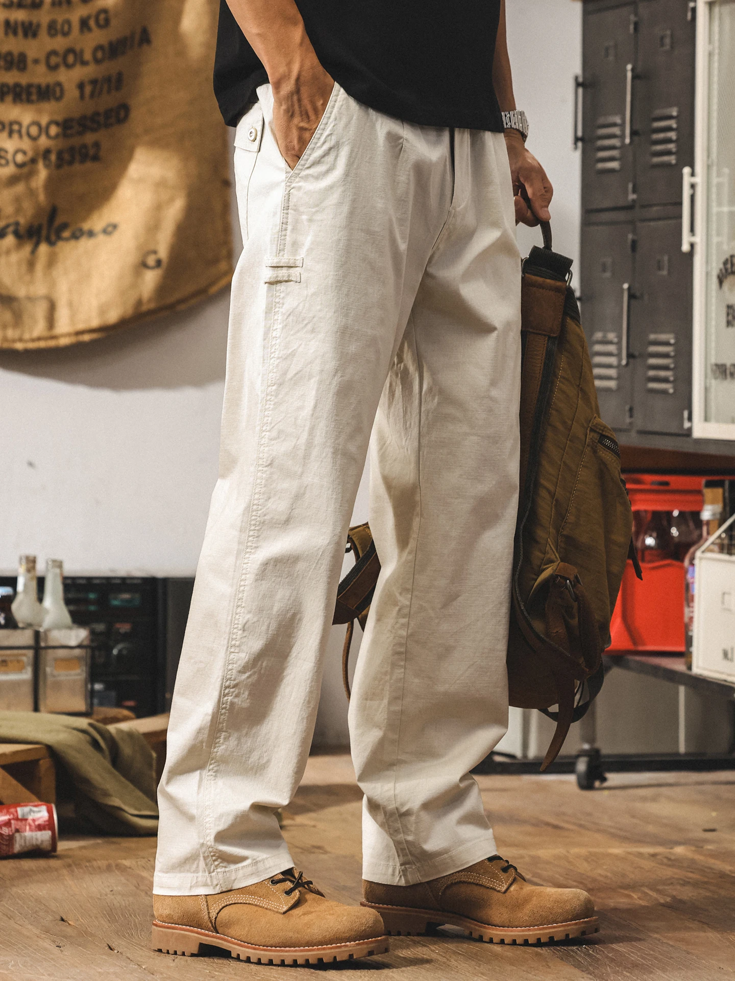 

American Retro Khaki Workwear Pants Men's Spring Long Trousers Loose Straight Casual Pants Youth Vitali Sle Cotton Blend