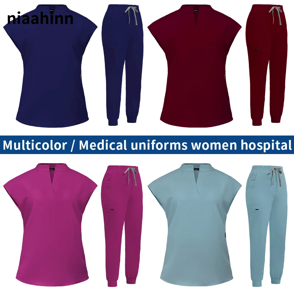 

Short Sleeve Scrubs Set Women Fashion Hoapital Working Nursing Uniform Doctor Clothing Beauty Salon Workwear Surgery Scrub Suits