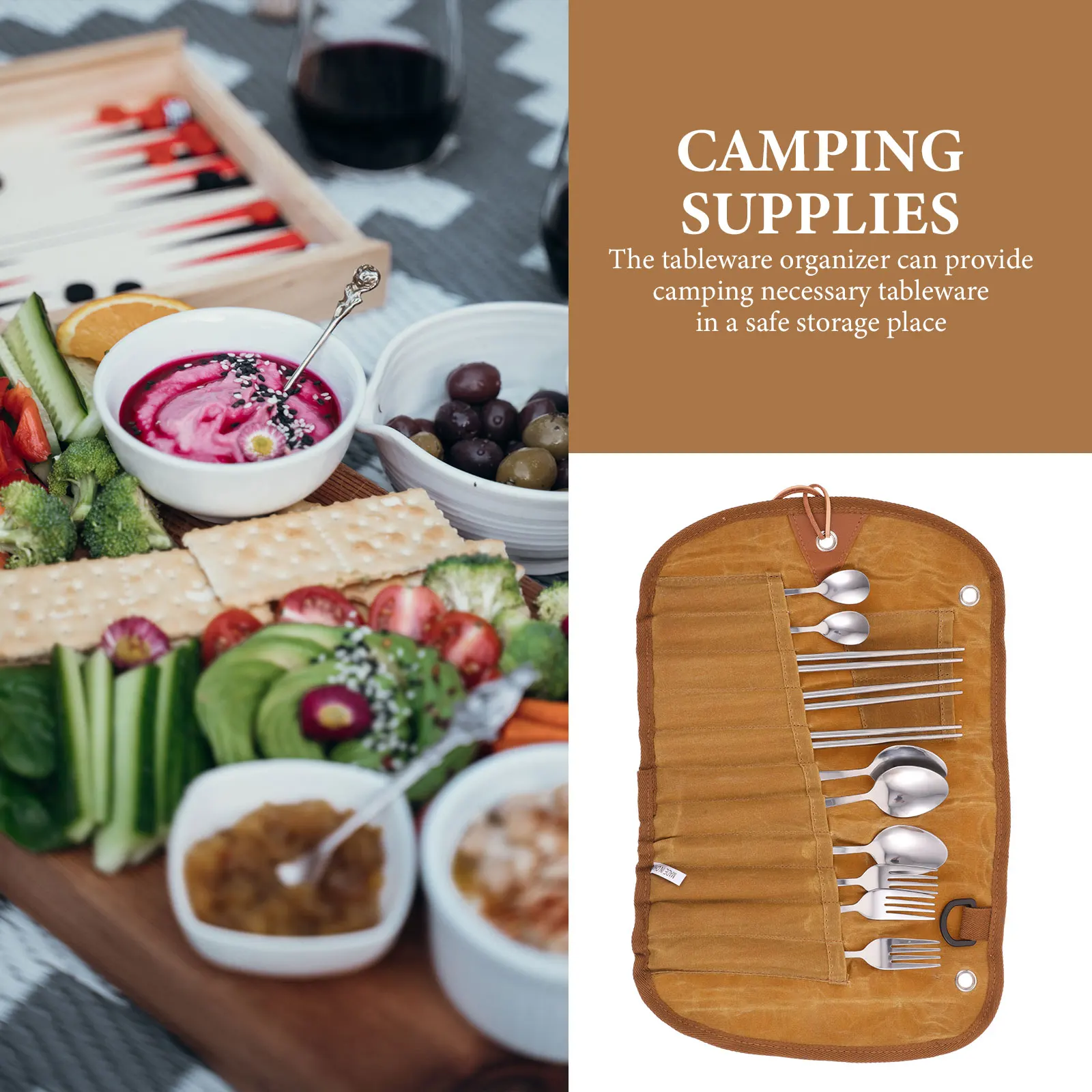 

Cutlery Storage Bag Serving Utensils Tableware with Barbecue Portable Camping Pouch Stainless Steel Travel Supplies