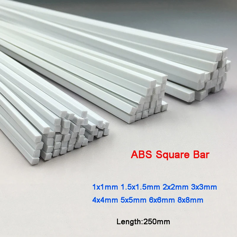 

10pcs Length 250mm White ABS Square Bar ABS Plastic Solid Tube Pipe 1*1mm -8*8mm DIY Material for Model Part Accessories