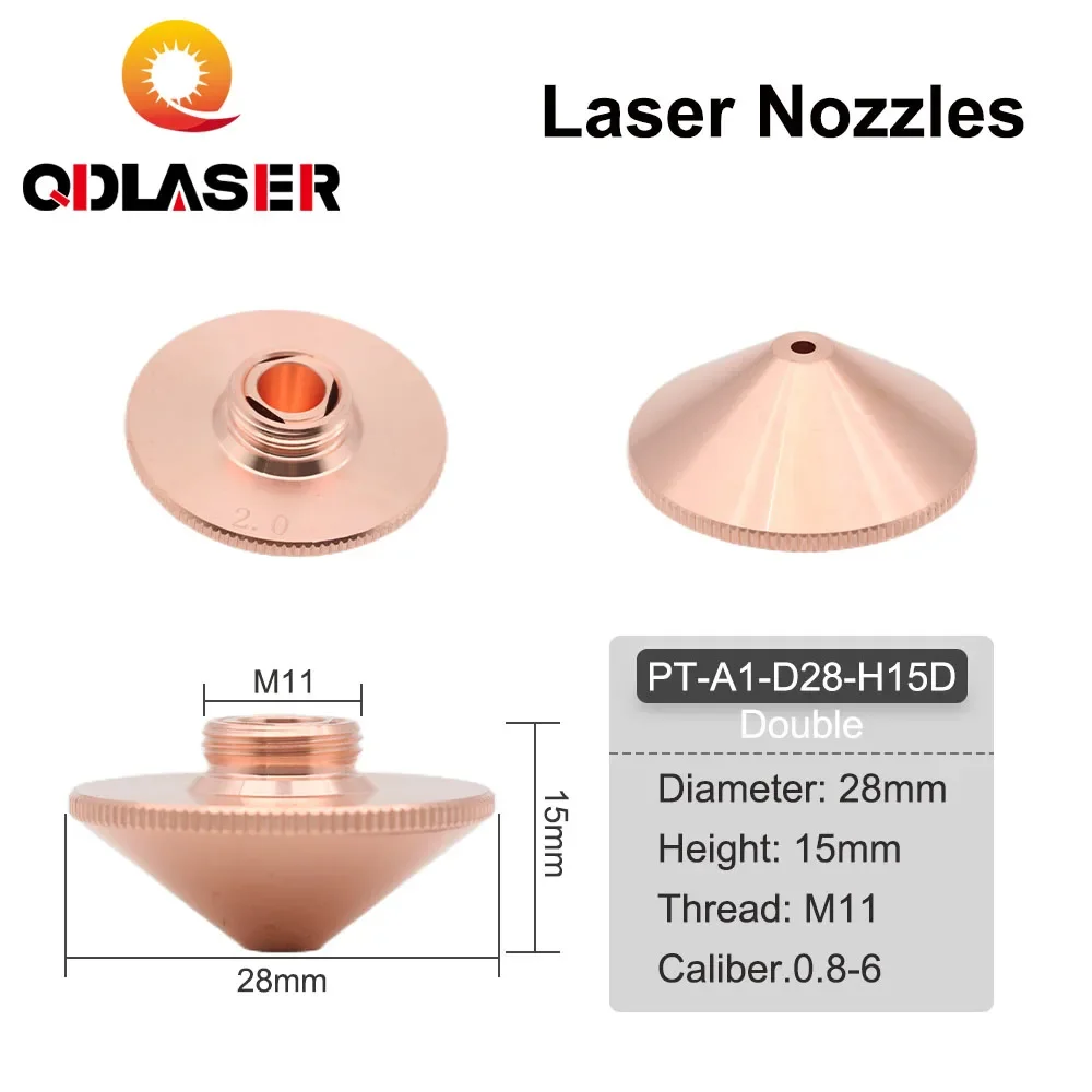 QDLASER Laser Single/double nozzle Dia.28mm Height 15mm Caliber 0.8 - 6.0mm for Precitec WSX Raytools Fiber Laser Cutting Head