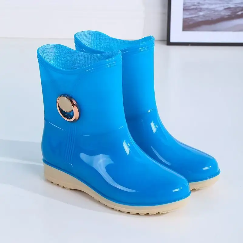 2024 Women's High Top Rain Boots Soft Sole Non Slip Waterproof Detachable Cotton Cover Flat Sole Kitchen Work Shoe Garden Shoes