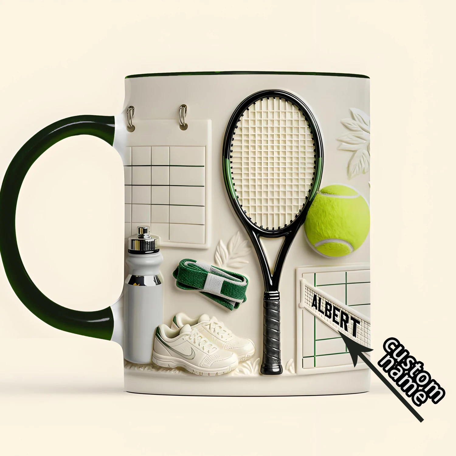Mug en céramique sur le thème du tennis personnalisé avec personnalisation du nom - Cadeau sportif pour les amateurs de tennis