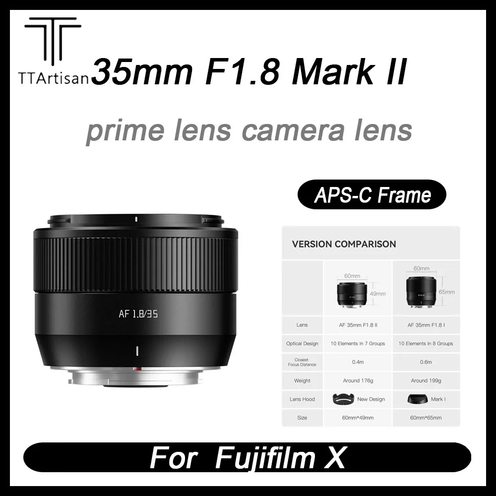 TTArtisan Auto Focus 35mm F1.8 Mark II prime lens camera lens for Fujifilm X XF X-E3 X-E4 X-S10 X-S20 XM5 X-H2S X-T1 XT30 X-Pro3