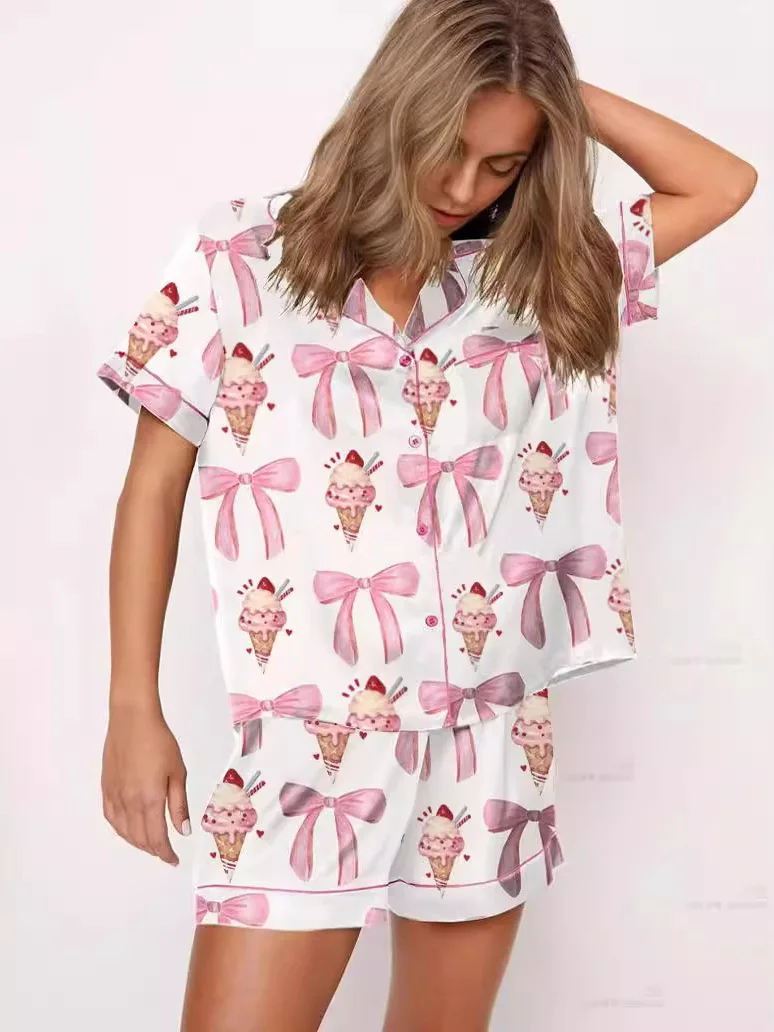 

Women's Floral Print Short Sleeve Pajama Set Comfortable Lightweight Polyester Spring Summer Sleepwear Casual Style