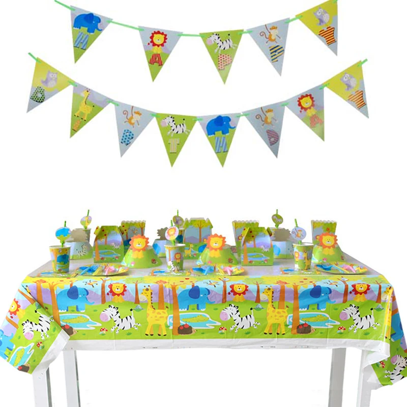 

Jungle Animals Birthday Party Disposable Tableware set Paper Plates Cups Napkins Tablecloth Safari Jungle Theme Party Decoration