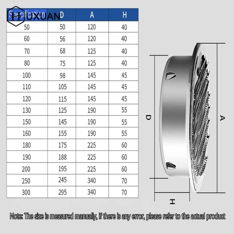

70-300mm Round Stainless Steel Air Vent Grille Insect Protection Home Exterior Wall Ducting Ventilation Tools Exhaust Hoods