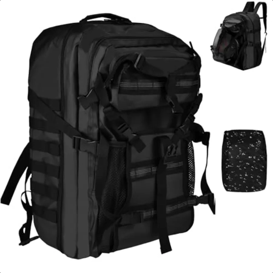 

Motorcycle Helmet Backpack for Men 50L Molle Large Capacity with Waterproof Concealable Pouch Cycling Helmet Storage Motorcycle