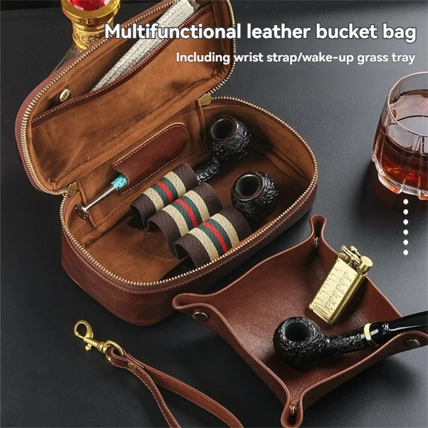 Genuine Leather Tobacco Pipe Pouch 2/3 Slots Multifunctional Pipe Bag Storage Case For Smoking Accessories