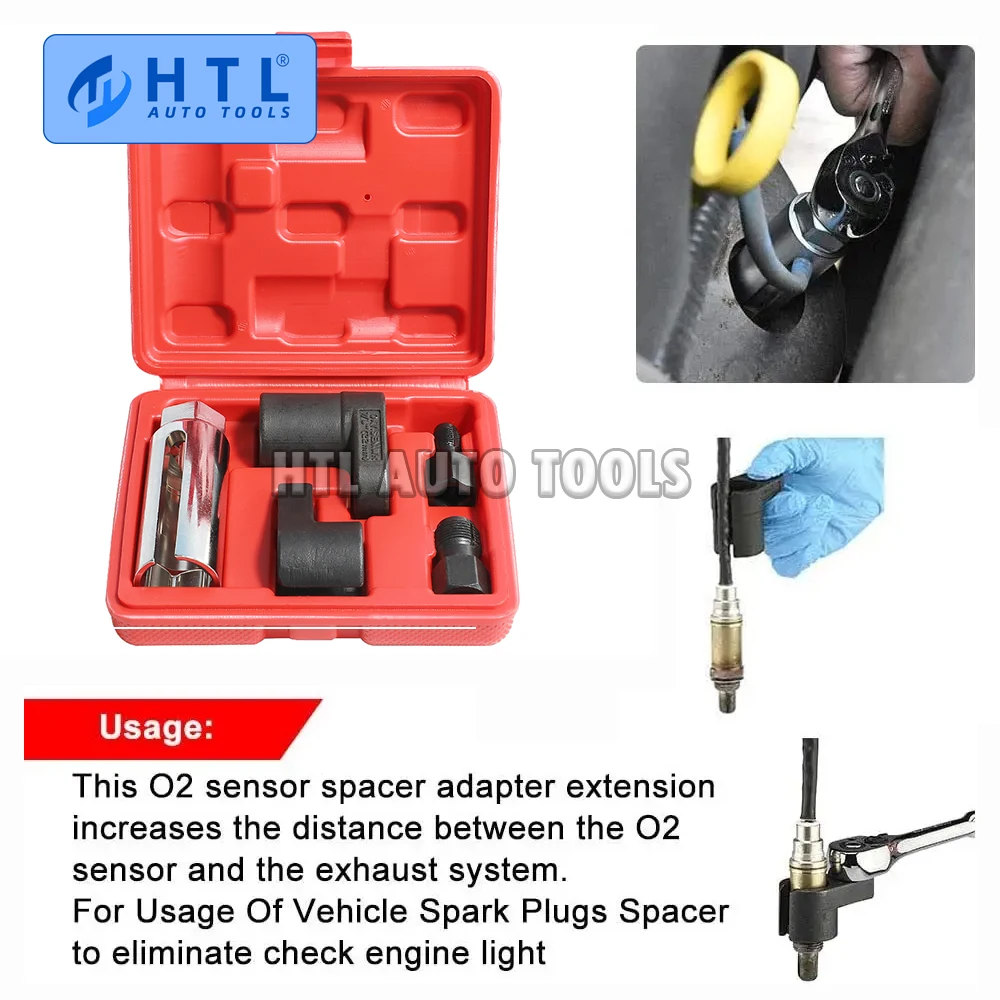 5pcs Oxygen Sensor Socket Wrench Thread Chaser Tool Kit Fit for All Auto O2 Socket Removal Installation Install Offset Vacuum