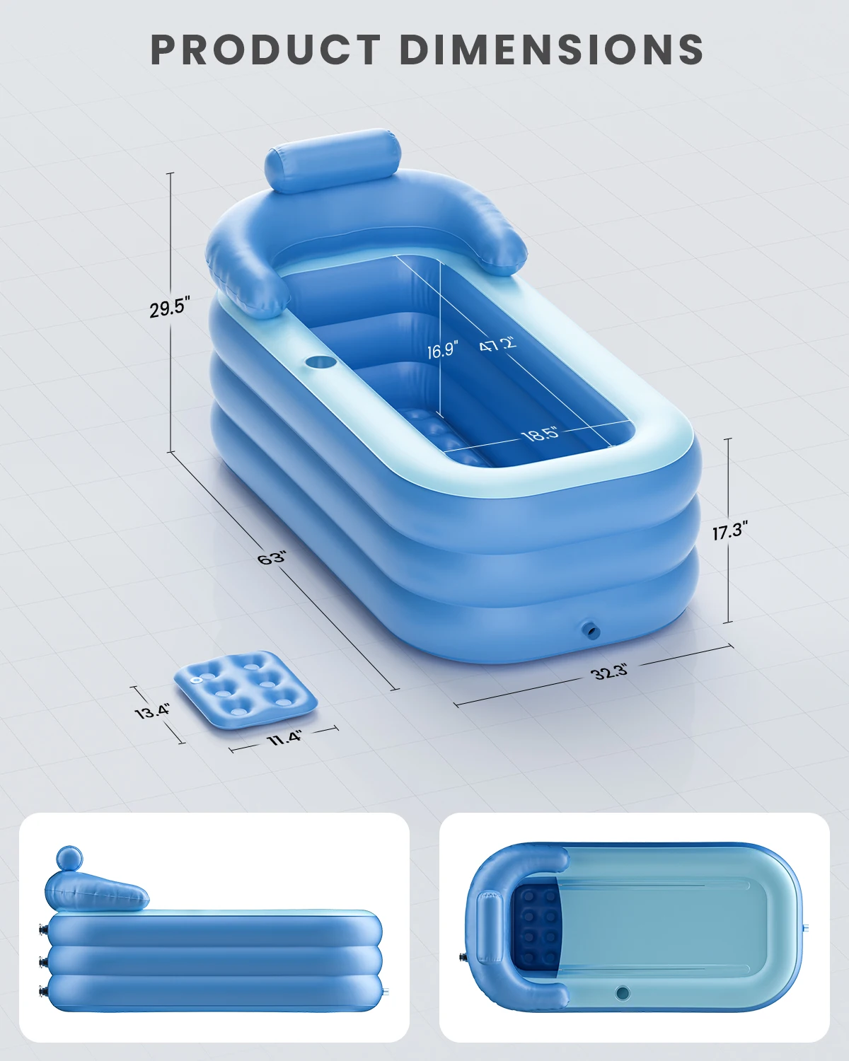 Bañera plegable inflable para adultos, bañera de hielo plegable de 63 