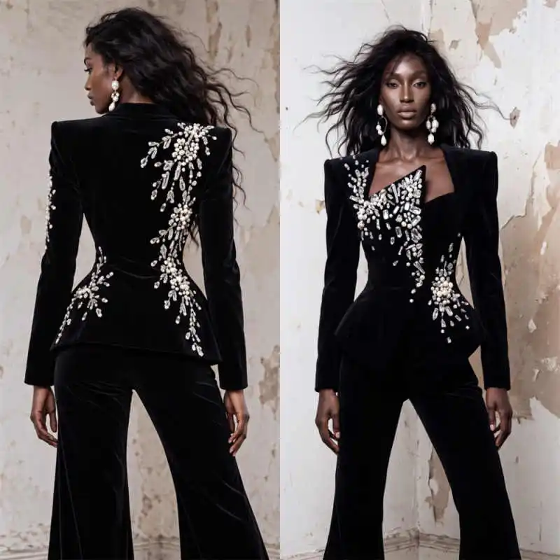 Unique Design Women Pants Suits Big Pearls Lady Prom Birthday Party Evening Street Photography 2 Pieces Customized