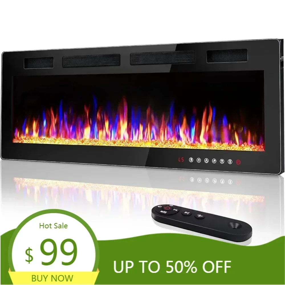 72인치 벽걸이형 슬림 전기 벽난로 (벽 내장형 디자인 및 다채로운 불꽃 기능 포함)