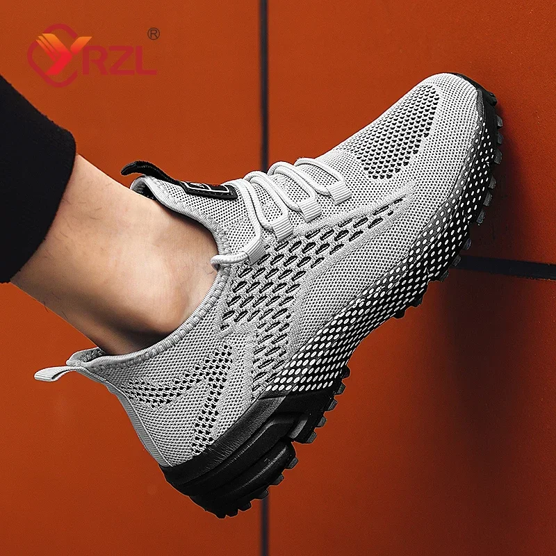 

YRZL Running Shoes Men Comfortable Lightweight Grey Walking Sneakers Breathable Air Mesh Non Slip Casual Tennis Shoes for Men