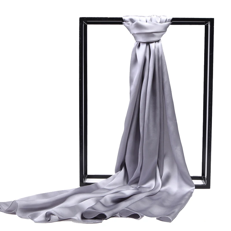 CISULI Men Scarf Wraps Pure 100% Mulberry Silk Satin Scarf Pure Silk Long Shawl 55X180cm Solid Color Silver Grey Color 58