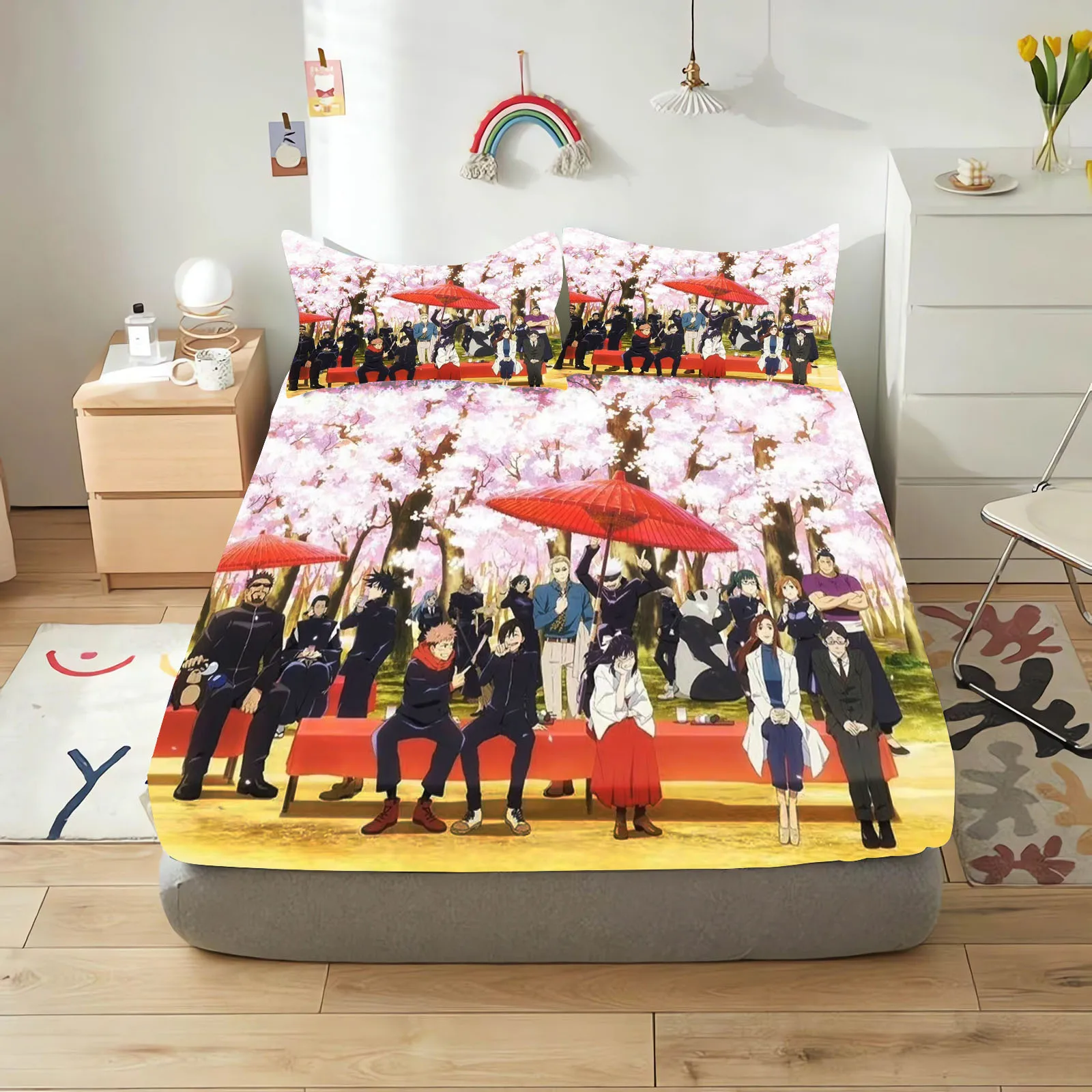 Jujutsu Kaisen Gojo Satoru 2/3pcs Bedding Set Fitted Sheet 100% Polyester Anime Home Decor Suitable For Children And Adults