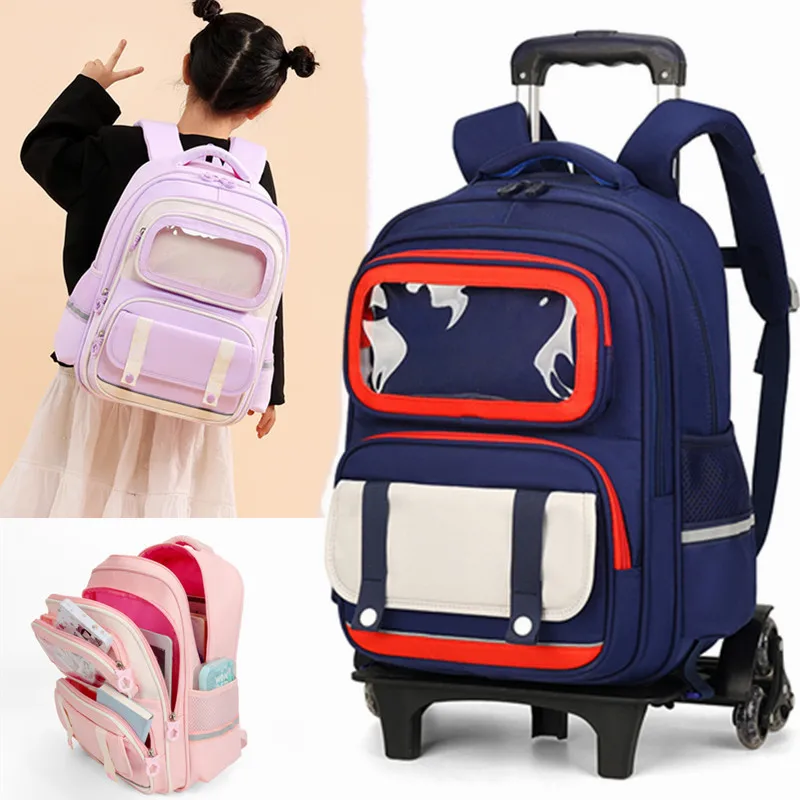 new-large-capacity-girls-school-bag-children's-backpack-with-pull-rod-double-shoulder-bag-lightweight-design-trendy-aesthetic