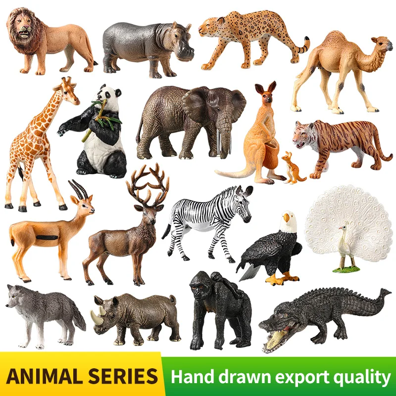 Montessori Wild Animals Model Toy Set - Lion Elephant Antelope Action Figures Miniature Zoo Figurines Educational Kids Gift