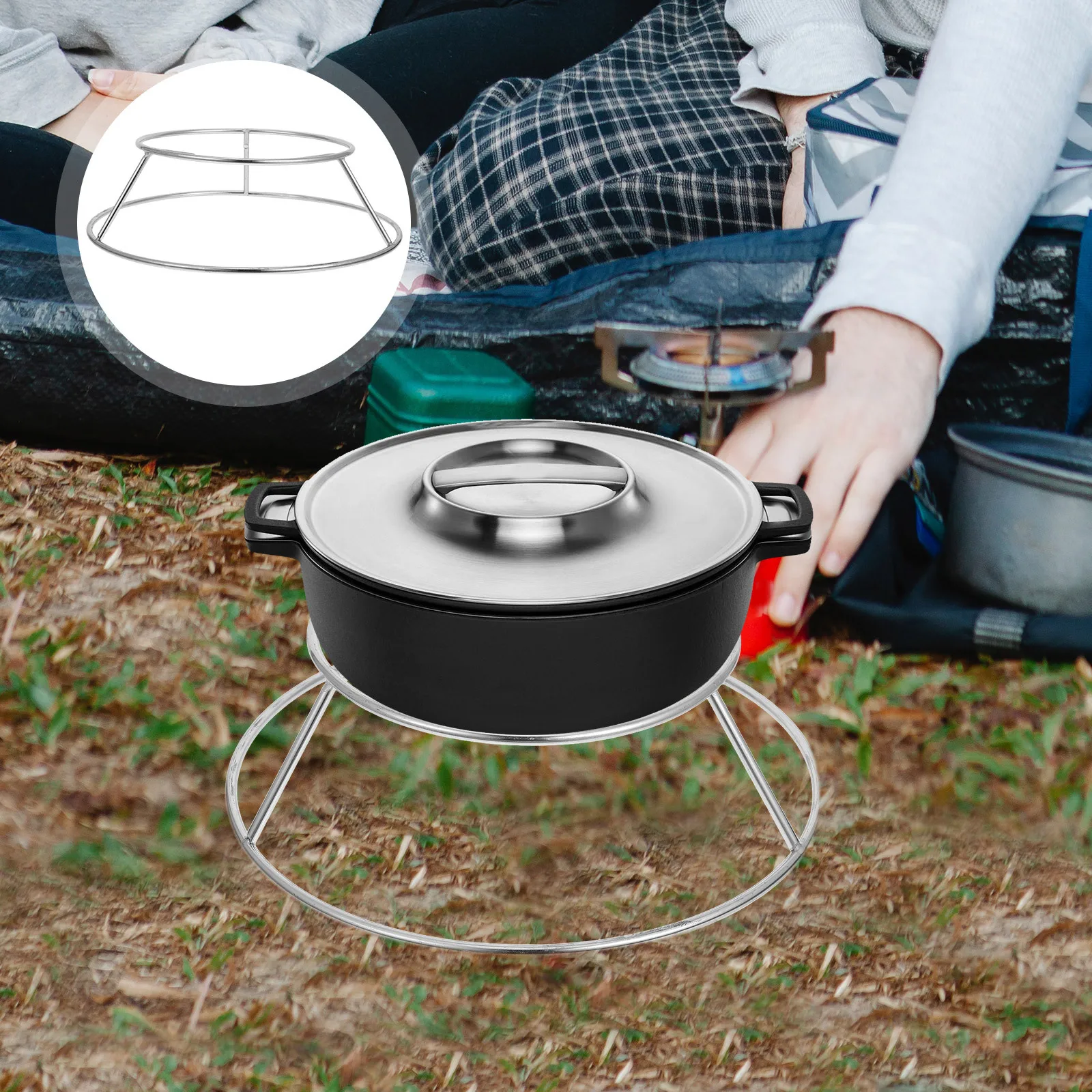 1 قطعة الفولاذ المقاوم للصدأ رف المرجل المستديرة الثقيلة التخييم حامل الطبخ لحفرة النار في الهواء الطلق الفناء الخلفي النار المطبخ المحمولة