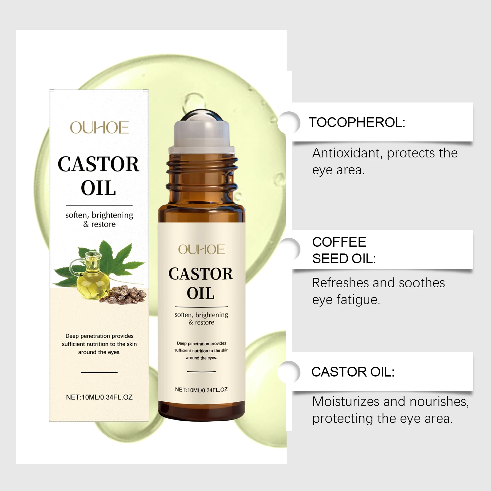OUHOE Eye Essence Oil Roll-on Ball Restore Natural Luster Prevent Dryness Keep Fresh Refine Skin Deep Nourishment Moisturizing