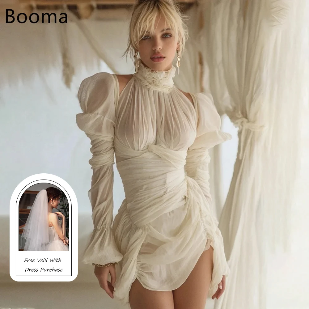 

Booma A-Line Elegant Long Sleeve Sexy Chiffon Elegant Wedding Dresses Mini Simple Brides Gown Custom Made 2025