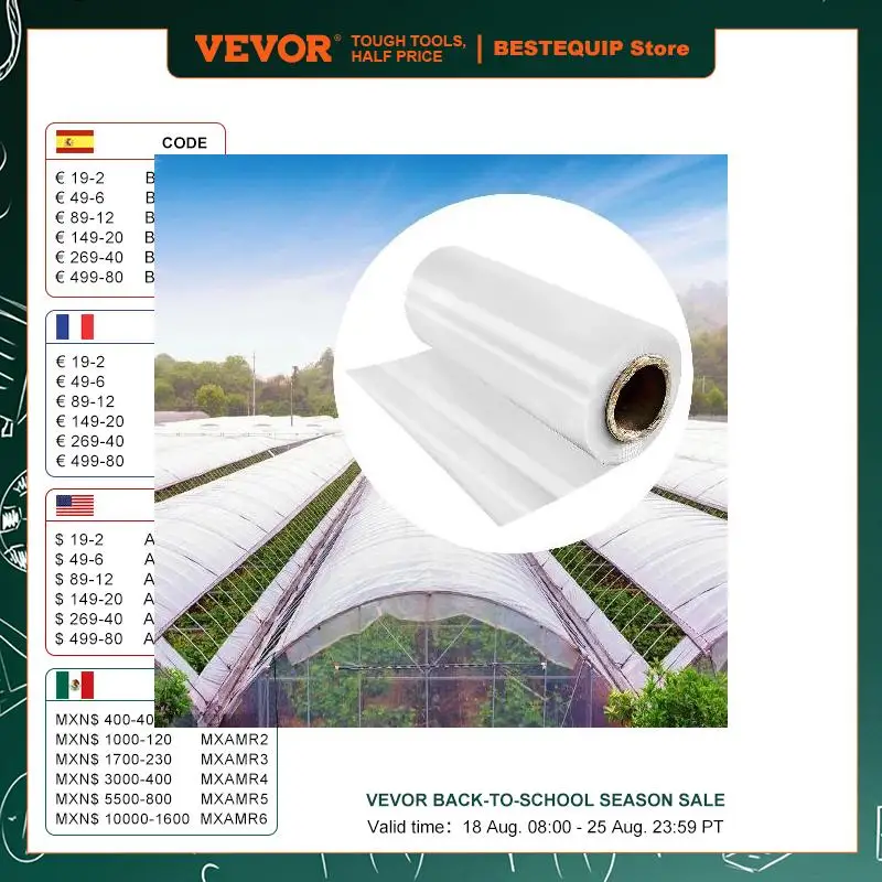 VEVOR Greenhouse Film 12 x 28 f6 Mil Thickness Plastic Film UV Resistant Polyethylene Film Keep Warming, Superior Strength