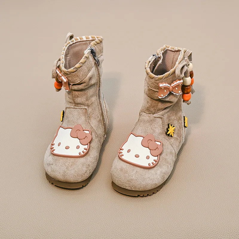 

Детские повседневные длинные сапоги ​ Ботинки ​ Весенняя обувь с плоской подошвой и бантом для девочек, противоскользящая дышащая обувь цвета хаки, размер 26-36