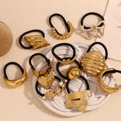 ​Niche Design Personality Hair Accessories Retro Geometry Shape Waterproof  Stainless Steel 18k Gold Plated Hair Rope