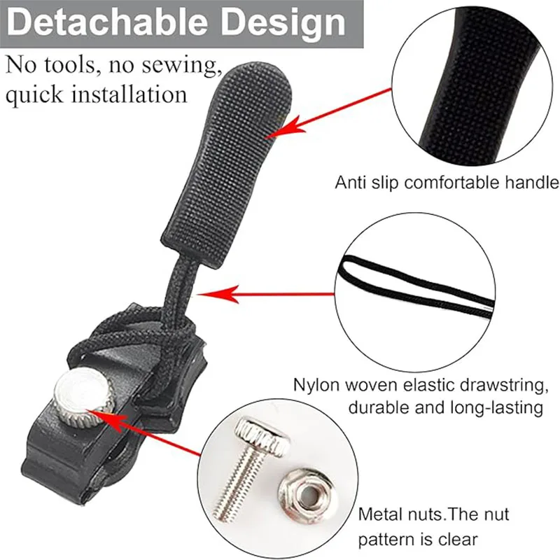 Universal Zipper Repair Kit Instant Detachable Zipper Head Replacement Zipper Slider Pull For Jacket Bags Luggage