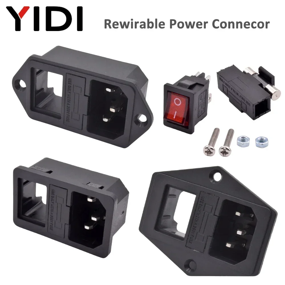 5/10 مجموعات IEC320 C13 التيار المتناوب مدخل قابس طاقة المقبس الكهربائية النحاس سلك كابل موصل 10A 250 فولت الأحمر مصباح الروك التبديل مع الصمامات